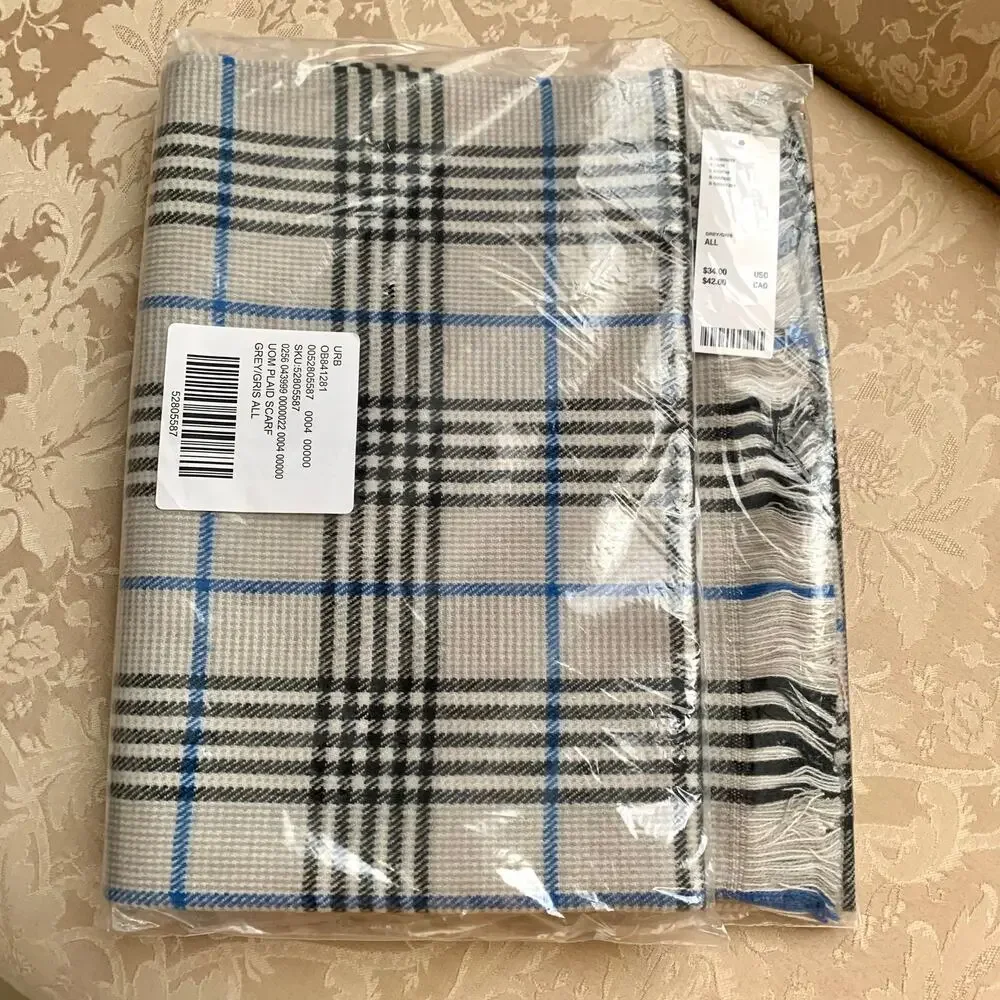 Urban Outfitters UO Long Plaid Scarf in Grey